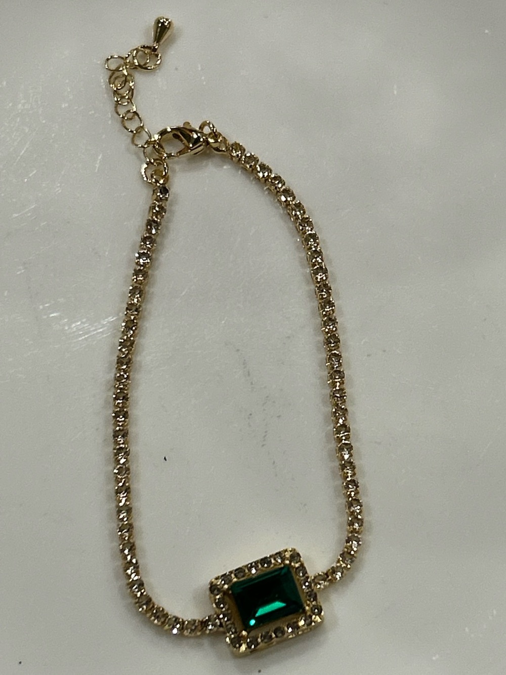 Gold Chain Bracelet with Emerald Green Crystal Accent